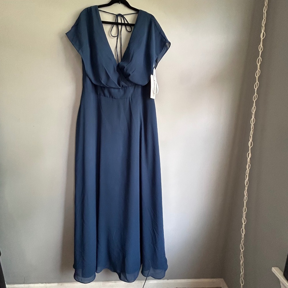 Christina Wu Celebration 22099 Blue Chiffon Flutter Sleeve Maxi Dress 20